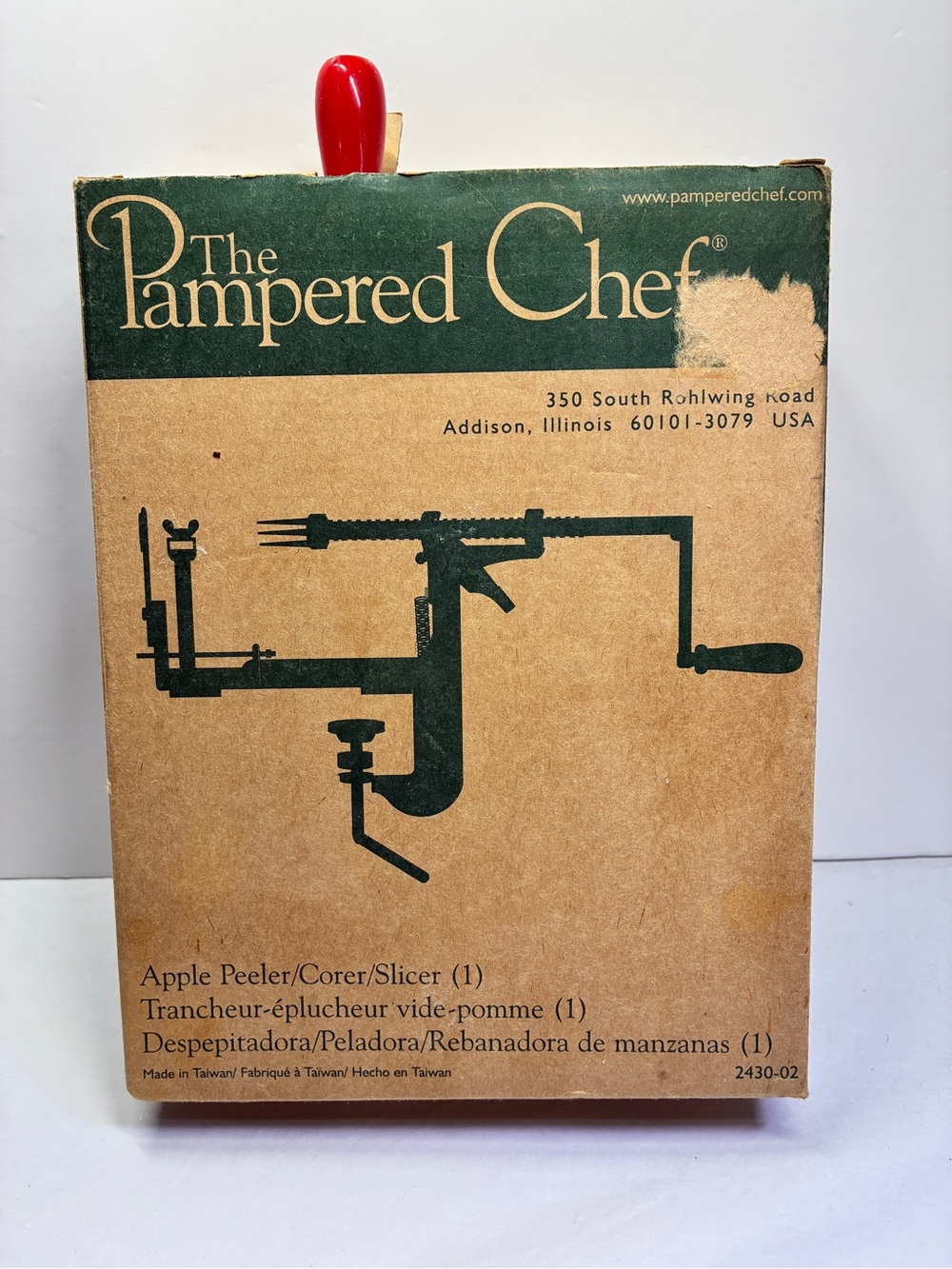 The Pampered Chef Apple Peeler/Corer/Slicer, model #2430, manufactured in Taiwan